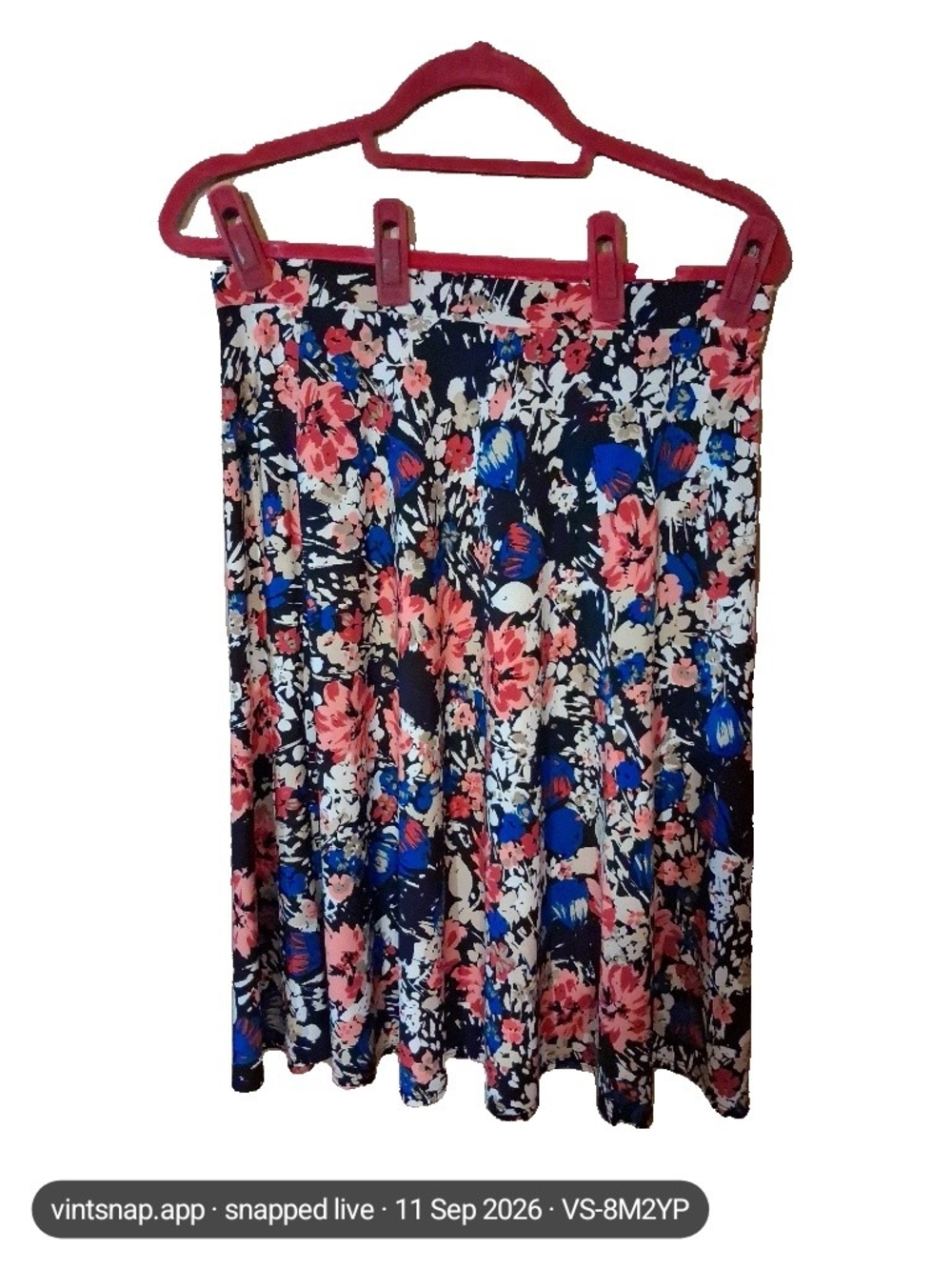 Floral A-Line Skirt in Navy with Pink & Blue Flowers